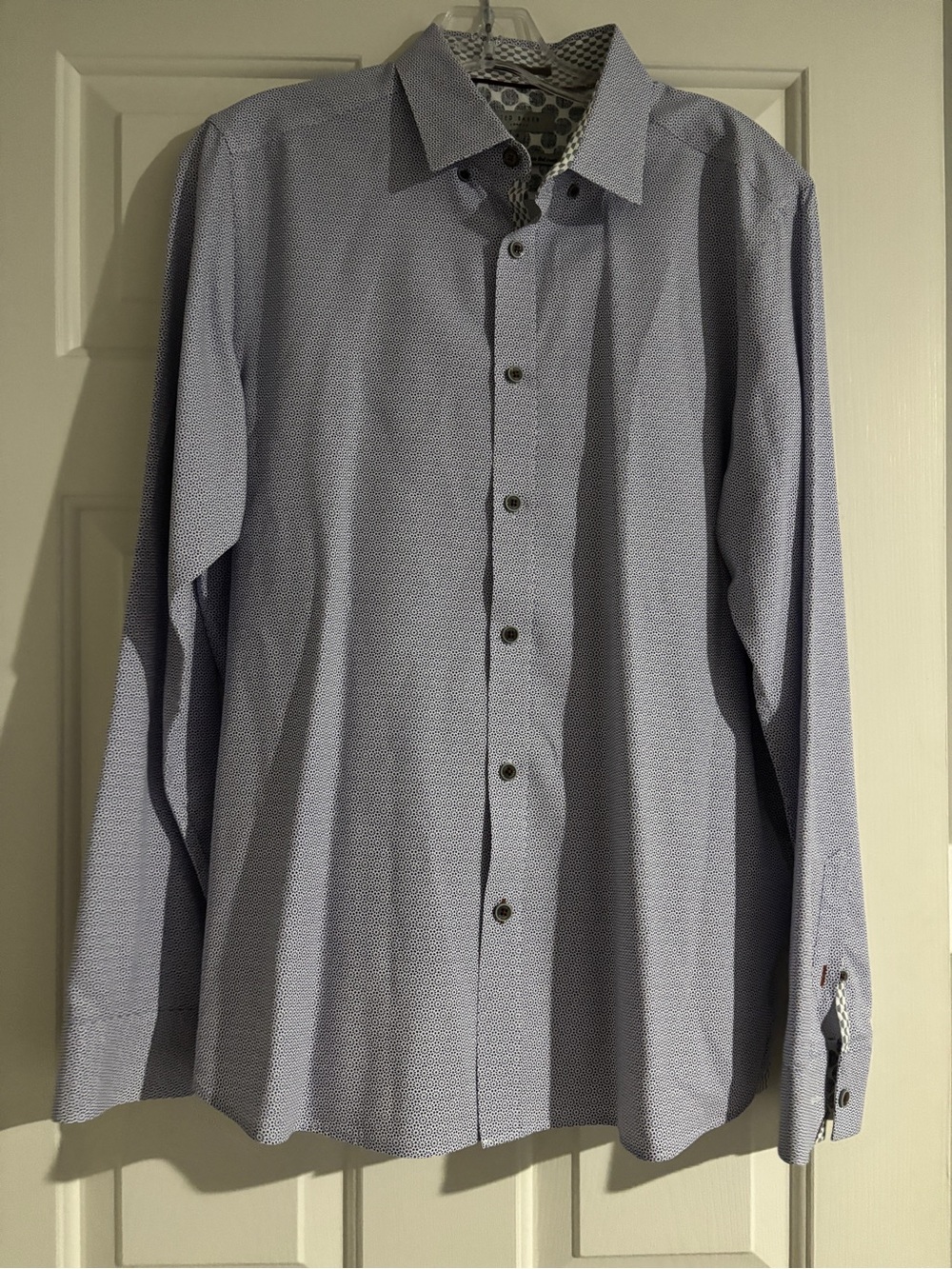 Ted Baker London Navy Geo Print Modal Button Down Shirt Contrast Trim - Large